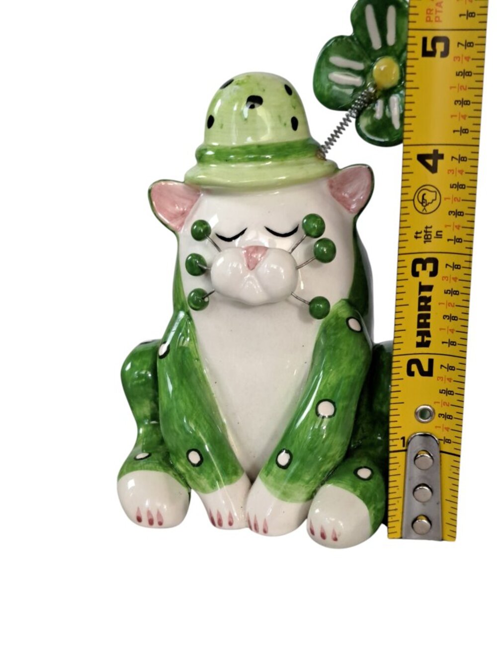 WhimsiClay Amy Lacombe Fancy Felines 5" Clover Green W Hat Figurine 2002 - Picture 14 of 14